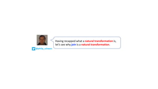 Having	recapped	what	a	natural	transformation is,	
let’s	see	why	join is	a	natural	transformation.
@philip_schwarz
 