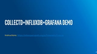 Instructions: https://etherpad.opnfv.org/p/TelemetryTutorial
20
 