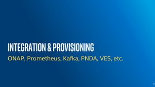 ONAP, Prometheus, Kafka, PNDA, VES, etc.
21
 