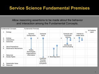 Allow reasoning assertions to be made about the behavior
and interaction among the Fundamental Concepts.

8

 