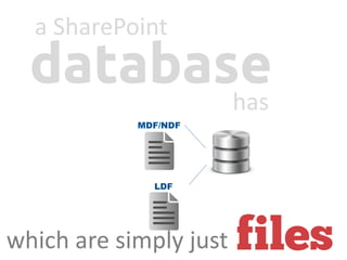a SharePoint
databasehas
MDF/NDF
LDF
which are simply just
 