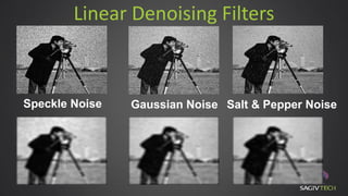 Linear Denoising Filters
Speckle Noise Gaussian Noise Salt & Pepper Noise
 