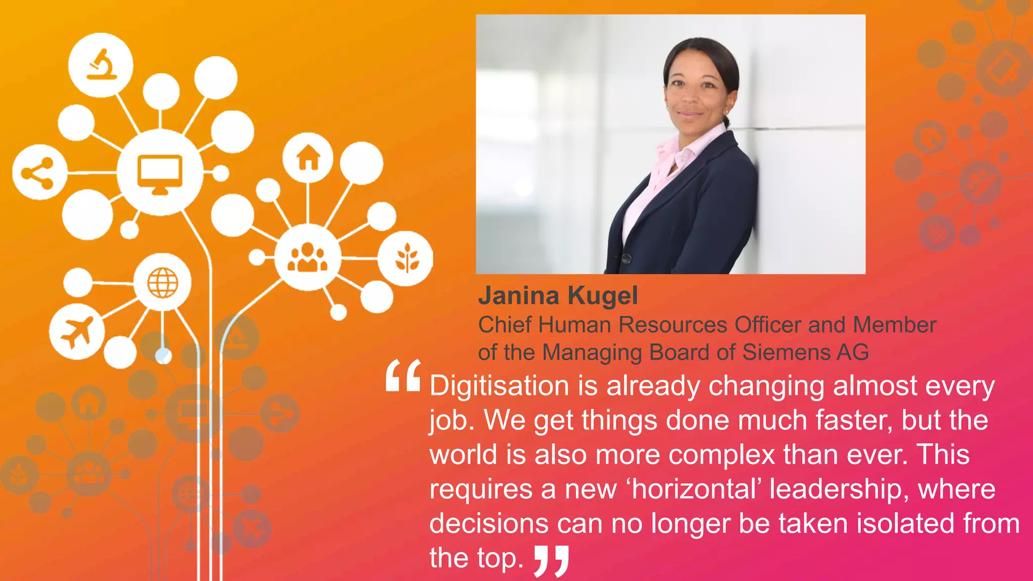 The Honourable
MaryAnn Mihychuk
Minister of Employment,
Workforce Development,
and Labour - Canada
“
To help workers meet the challenges of
a changing world of work, the
government should offer adequate
training (and re-training) programmes,
promote apprenticeships and remove
punitive requirements for accessing
social safety nets.
 