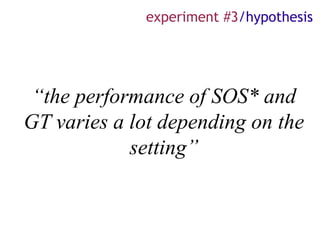 experiment #3/hypothesis




 “the performance of SOS* and
GT varies a lot depending on the
            setting”
 