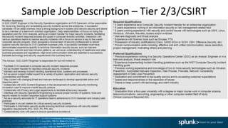 Sample Job Description – Tier 2/3/CSIRT
 