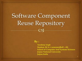 By : 
Sandeep singh 
Student, BCA v semester(Roll – 45) 
School of Computer And Systems Sciences 
Jaipur National University 
Jaipur,India 
1 
 