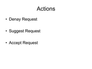 Actions
• Denay Request
• Suggest Request
• Accept Request
 
