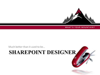 Much better than it used to be…

SHAREPOINT DESIGNER
 