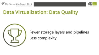 Data Virtualization: Data Quality
Fewer storage layers and pipelines
Less complexity
 