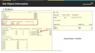 © 2017 SolarWinds Worldwide, LLC. All rights reserved.
• Orders:
Get Object Information
Actual Rows = 60,000
 