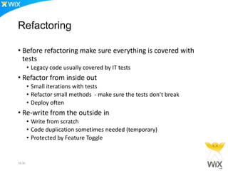 Marking users with toss value in a cookie
• Anonymous user
– Toss is randomly determined
– Can not guarantee persistent experience if changing browser
• Registered User
– Toss is determined by the user ID
– Guarantee toss persistency across browsers
– Allows setting additional tossing criteria (for example new users only)
– Only use this for sections that a user has to be authenticated
21:34
 