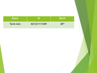 Name ID Batch
Tarek Aziz M21221111049 28th
 