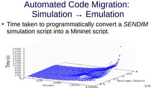 60/38
Automated Code Migration:
Simulation → Emulation
●
Time taken to programmatically convert a SENDIM
simulation script into a Mininet script.
 