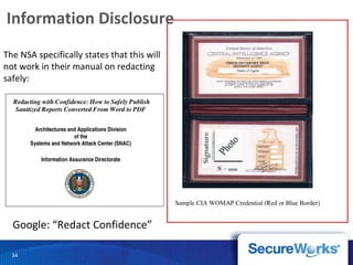 Information Disclosure The NSA specifically states that this will not work in their manual on redacting safely: Google: “Redact Confidence” 