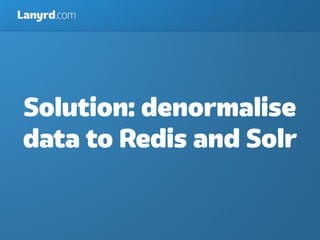 Lanyrd.com




Solution: denormalise
data to Redis and Solr
 
