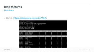 42 © Cloudera, Inc. All rights reserved.
• Demo (https://asciinema.org/a/247182)
htop features
Drill down
 