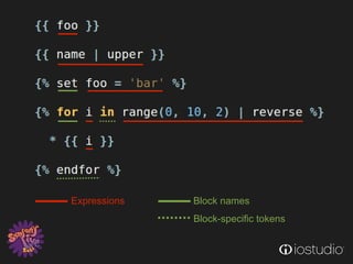 Expressions   Block names
              Block-specific tokens
 