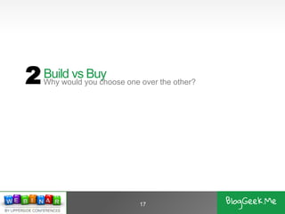 Build vs Buy
Why would you choose one over the other?
17
2
 