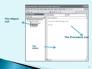 The Object
List

The Procedure List

The
Editor

12

 