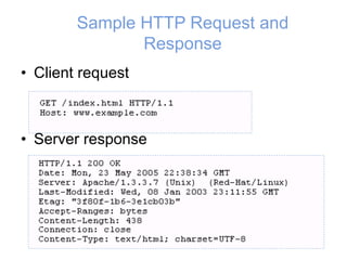 Sample HTTP Request and
Response
• Client request
• Server response
 