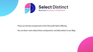These are the key components of the Microsoft Fabric Offering
You can learn more about these components, and alternatives in our Blog
 