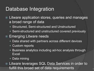 Azure™ ServicesAccessControlMeshServiceBusWorkflowLiveIDSQLDataContosoSAPADLitwareCoryMailASP.NETHosted at RackspaceLane@Litware.com