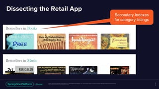 Unless otherwise indicated, these slides are © 2013-2018 Pivotal Software, Inc. and licensed under a Creative Commons Attribution-NonCommercial license:
http://creativecommons.org/licenses/by-nc/3.0/
Dissecting the Retail App
3
3
Secondary Indexes
for category listings
 