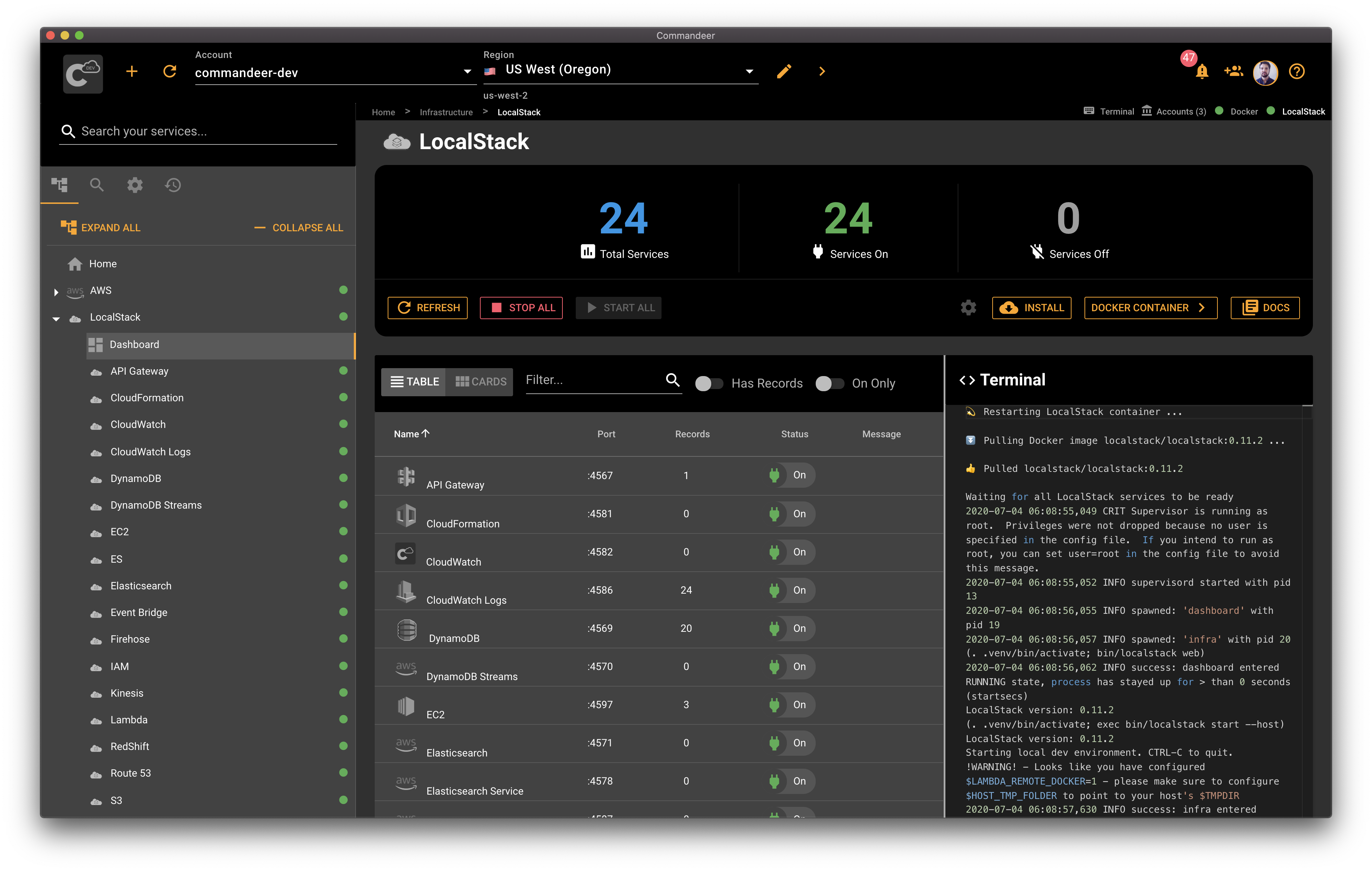 All LocalStack services are started in Commandeer All LocalStack services are started in Commandeer