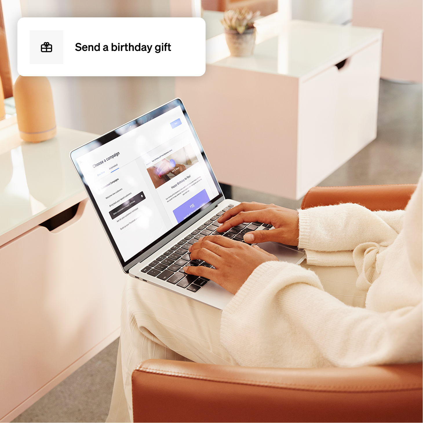 Employees of a tattoo studio with two square stands.