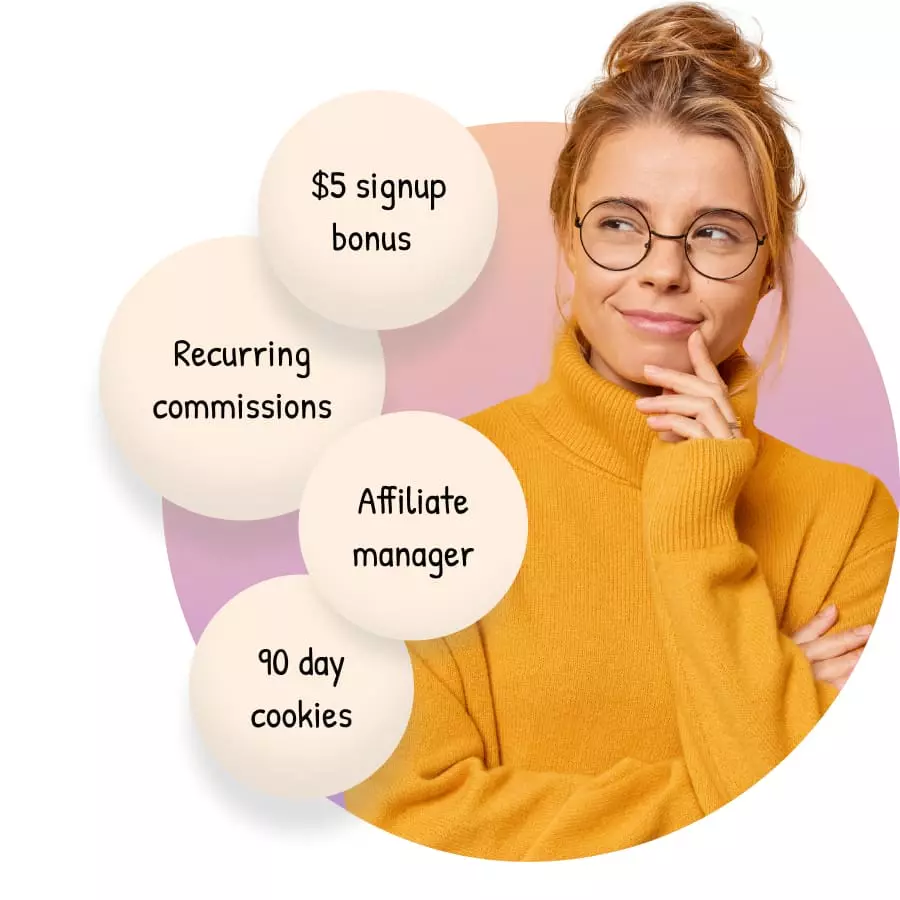 Saage $5 registreerimise boonus, korduv komisjon, pühendatud partneri juht ja 90 päeva küpsised LiveAgent'i partneriprogrammiga.