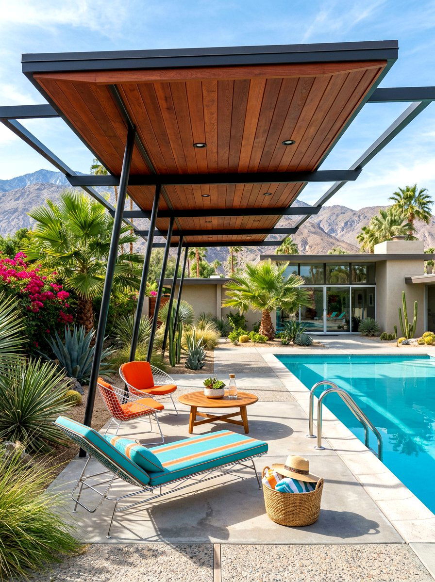 Mid Century Modern Poolside Pergola