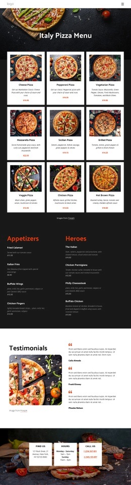 Our Pizza Menu - Functionality Html Code