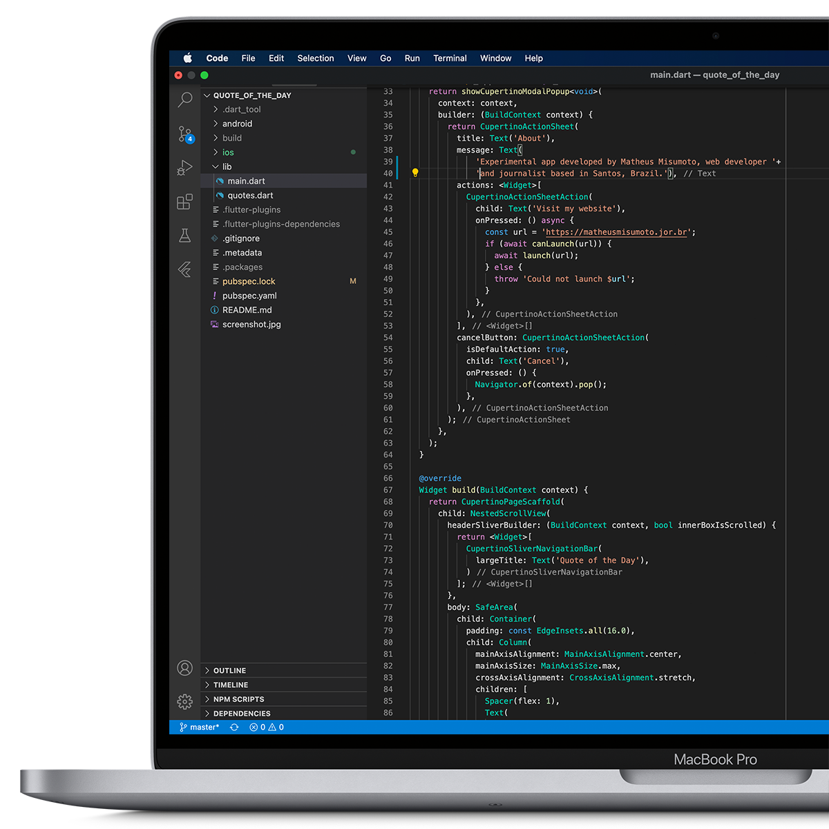Montagem de Macbook Pro com um código de aplicativo mobile