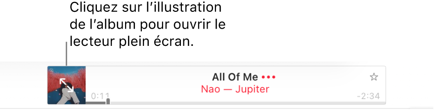 La partie supérieure d’Apple Music avec un morceau en cours de lecture.