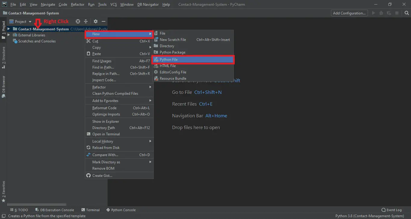 Opening Python File in Contact Management System