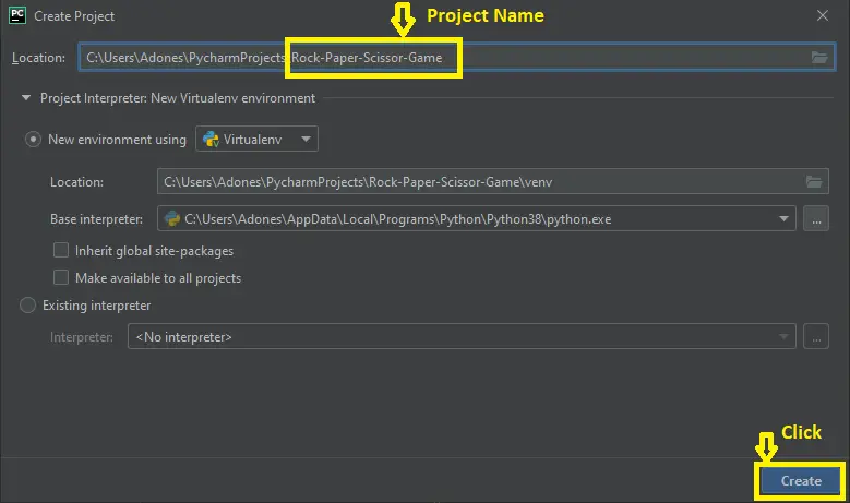 Creating project name in rock paper scissor in python