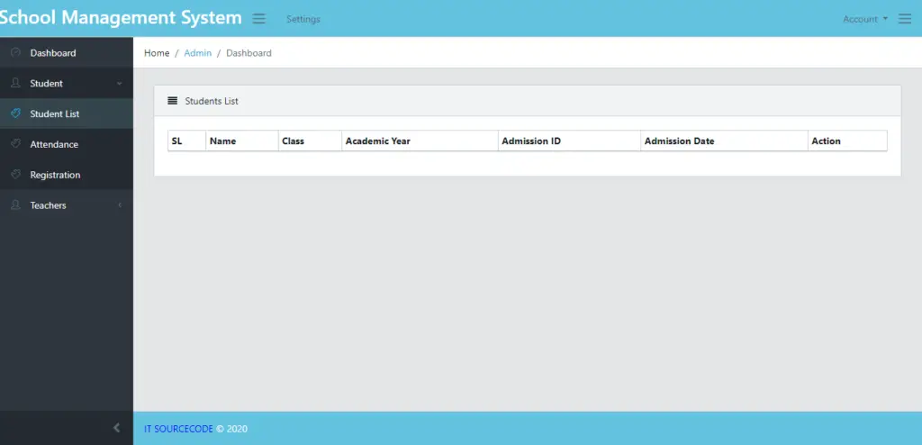 Student dashboard in School Management System Django