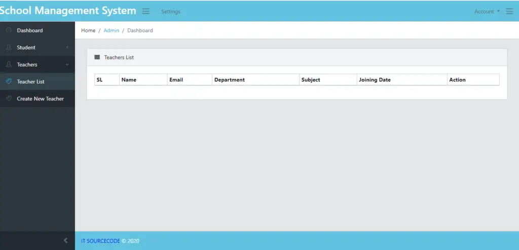teacher list in School Management System Django