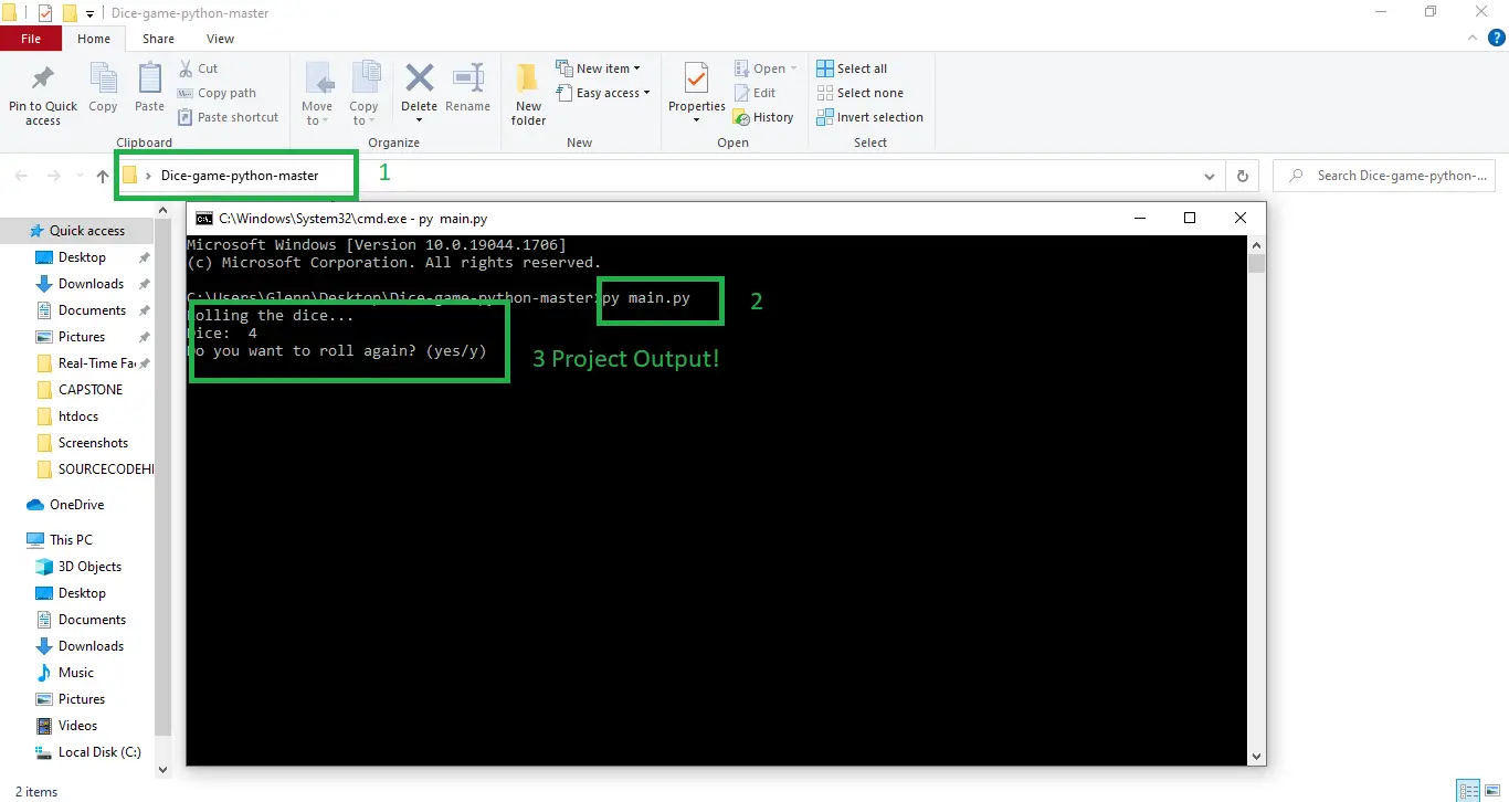 Dice Game In Python Project Output