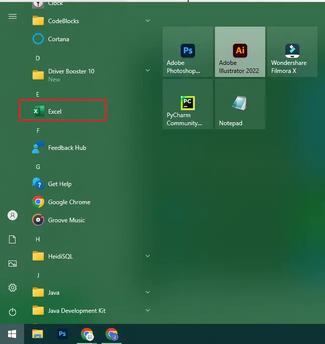 Start Open Excel
