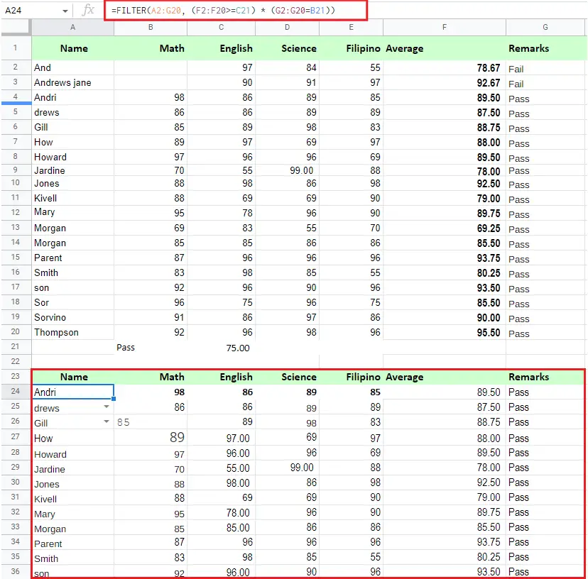 Excel filter function multiple columns