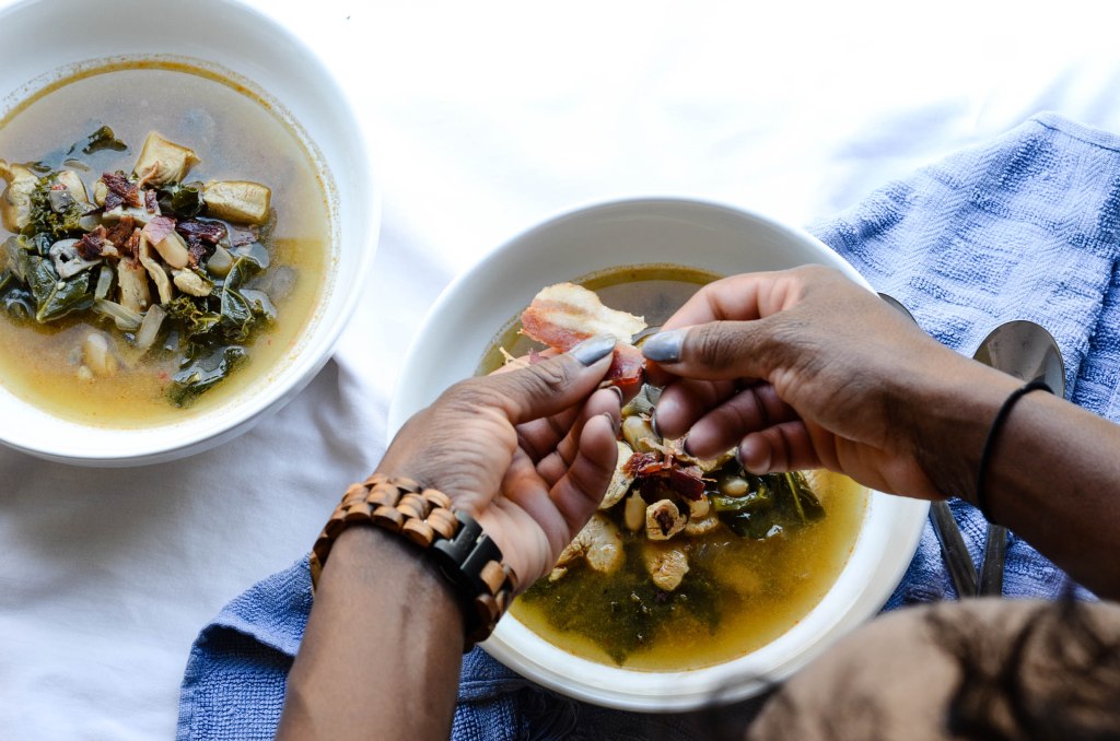 Chicken & Kale Soup with Mushrooms and White Beans