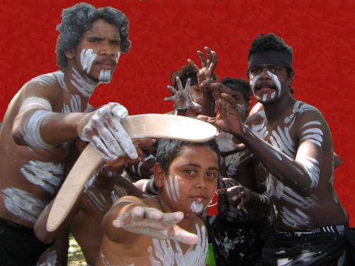 Indigenous Australians dressed for dance.