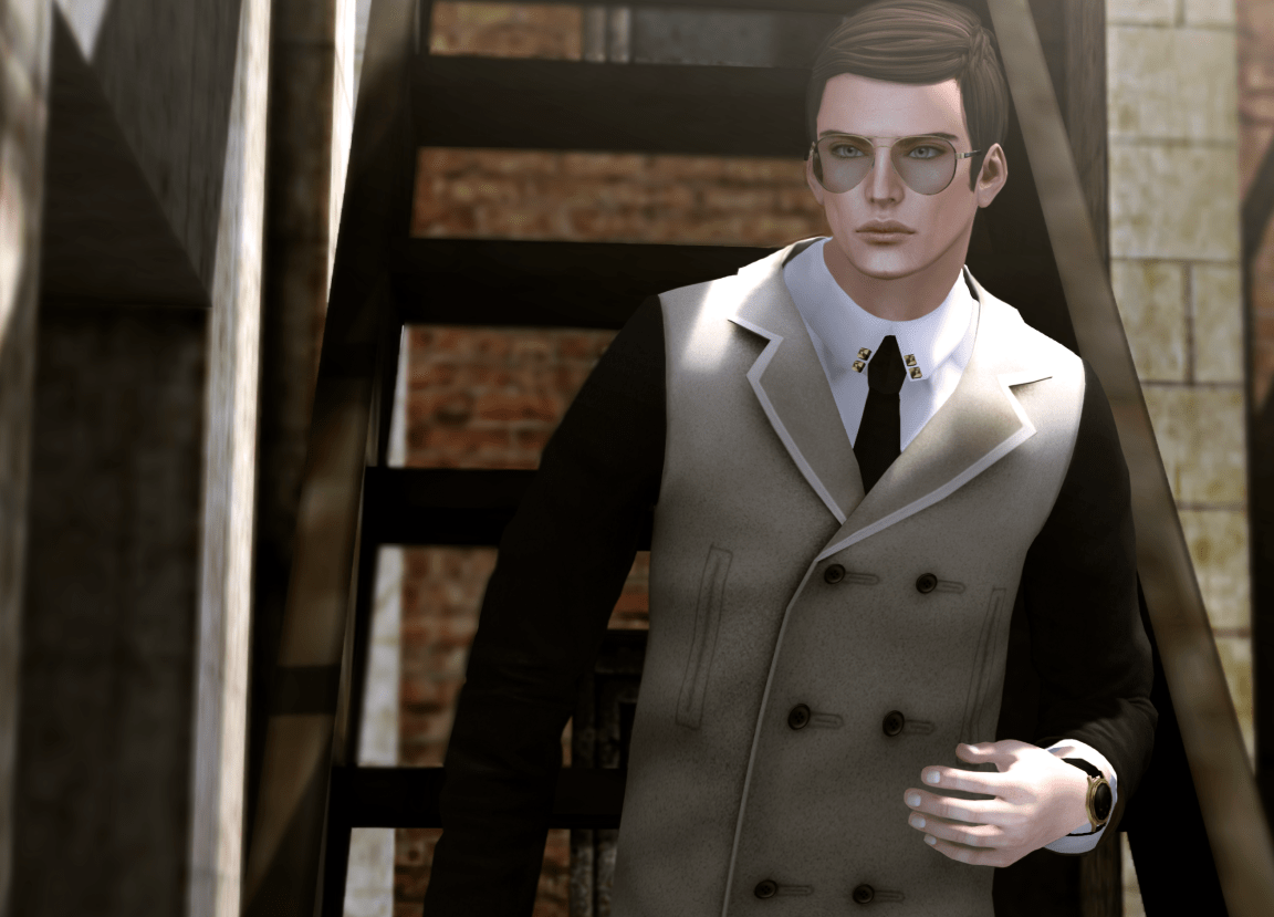 Jacket: Peacoat by Xiaj, shirt: Formal Shirt by HVK, watch: Invicta by Epia, glasses: Aviators by Redgrave, hair: Gosling by Burley, hands: Relaxed by CheerNo