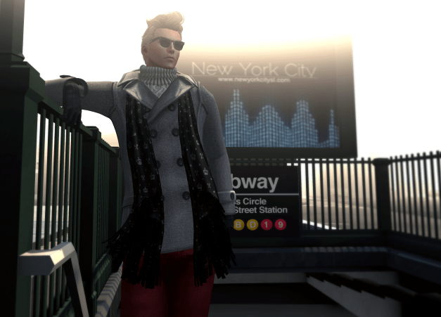 Jacket: Pea Coat by Sleepy Eddy, Sweater: Turtleneck by Sleepy Eddy, Pants: Billy by Fatewear, Glasses: Retro Modern Wayfarers by The Mesh Store, Scarf: VH Stole by SEY, Gloves: Dexter by Fatewear, Hair: High and Dry by Exile