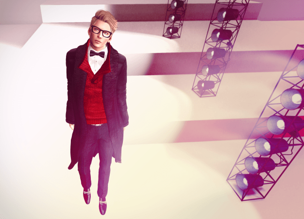 Hair: Jackson by Exile, Coat: Eskimo by Deadwool, Sweater: Bibbed by Aoharu, Shirt: Bow by Coco, Tie: Milano by Redgrave, Pants: Trousers by Kauna, Shoes: Ribbon by Gabriel, Glasses: Mesh Glasses by SSSWAG