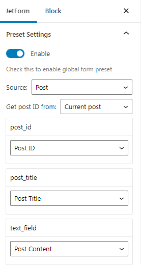 preset settings