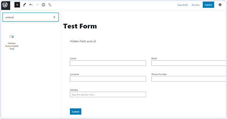 address autocomplete field block