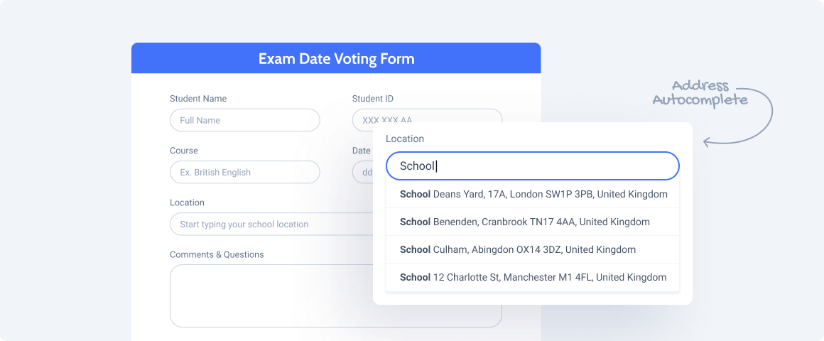 voting form with adress autocomplete field