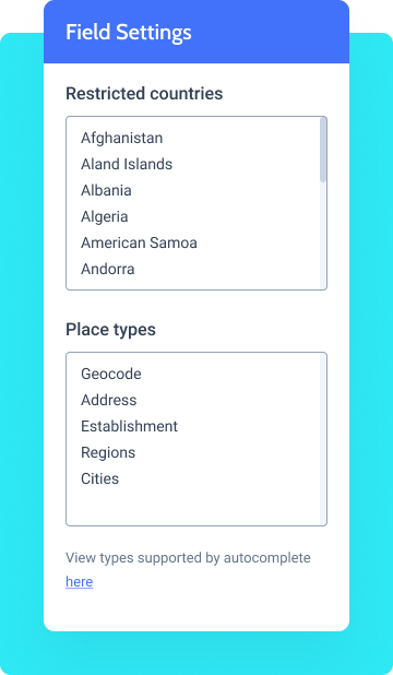 address autocomplete field settings